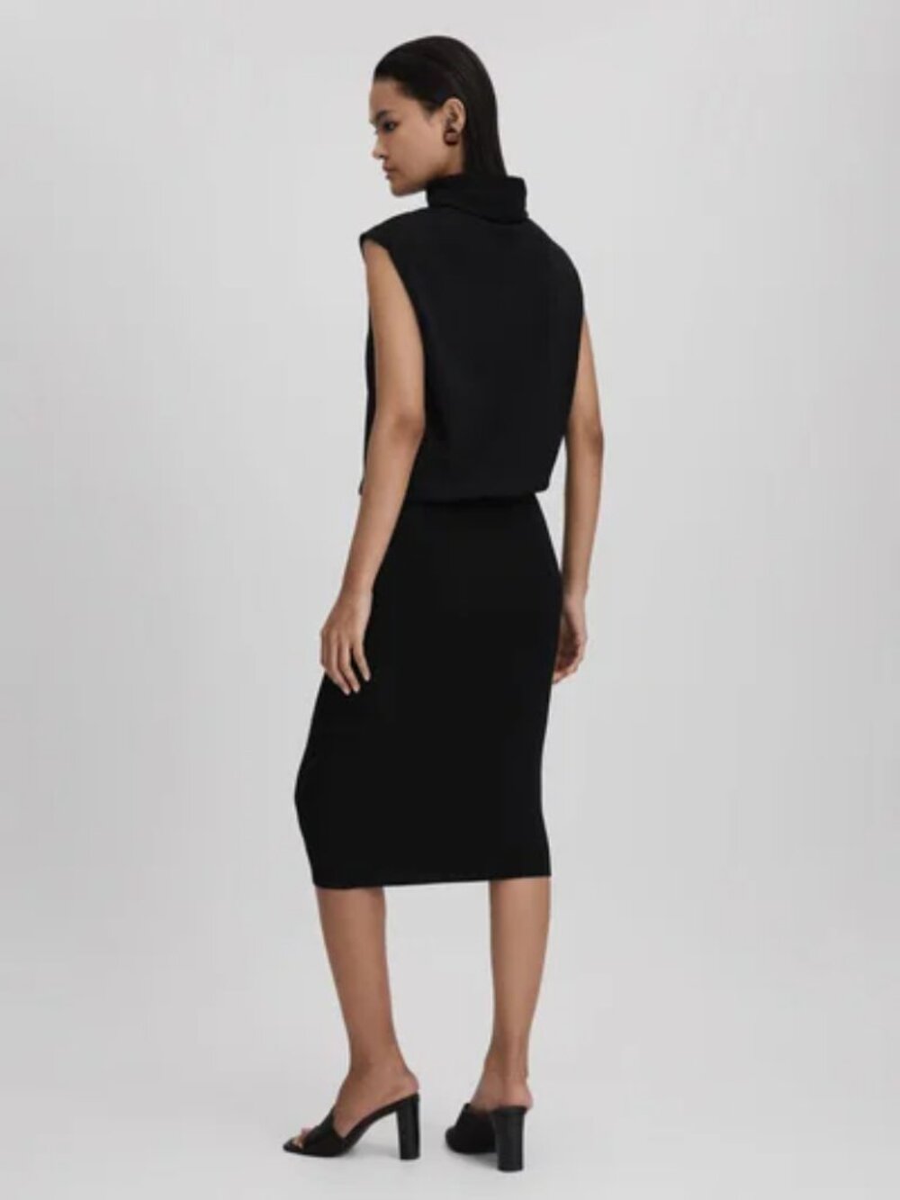 REISS Cici Roll Neck Draped Midi Dress in Black - Size XS - NWT - Picture 3 of 9